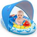 EZIGO Baby Pool Float with Canopy UPF50+ Sun Protection, Inflatable Kids Pool Floats with Ocean Animal Toys for Baby 6-36 Months, Infant Swimming Float with Adjustable Safety Seat for Boys Girls