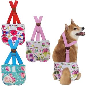 3 Pack Washable Female Dog Diaper with Suspender,Reusable Fixed Doggie Diapers Super Absorbent Leakproof for Small Medium Large Dog in Heat Cycle-L
