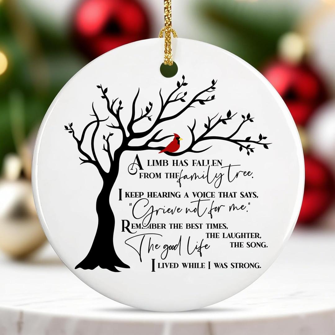 3 x Red Cardinal Christmas Ornaments - Memorial Gifts for Loss of Loved One, Memory or Remembrance Ornament for Christmas Tree, in Loving Memory Decor, Sympathy or Condolence Gifts (Family1)