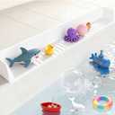 Longer Bath Tub Splash Guard for Kids, Silicone Bath Toy Holder for Bathtub, Prevent Water Spills in Bathroom, Fun-Filled Bath Time for Toddlers Including Bath Brush and Toy Storage Bag (White)