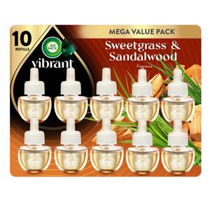 Air Wick Vibrant Plug-In Scented Oil Refills, 10 Count, Sweetgrass & Sandalwood, Air Freshener, Essential Oils, Eco Friendly