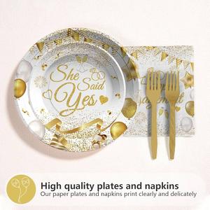 happy engagement paper napkins forks and plates
