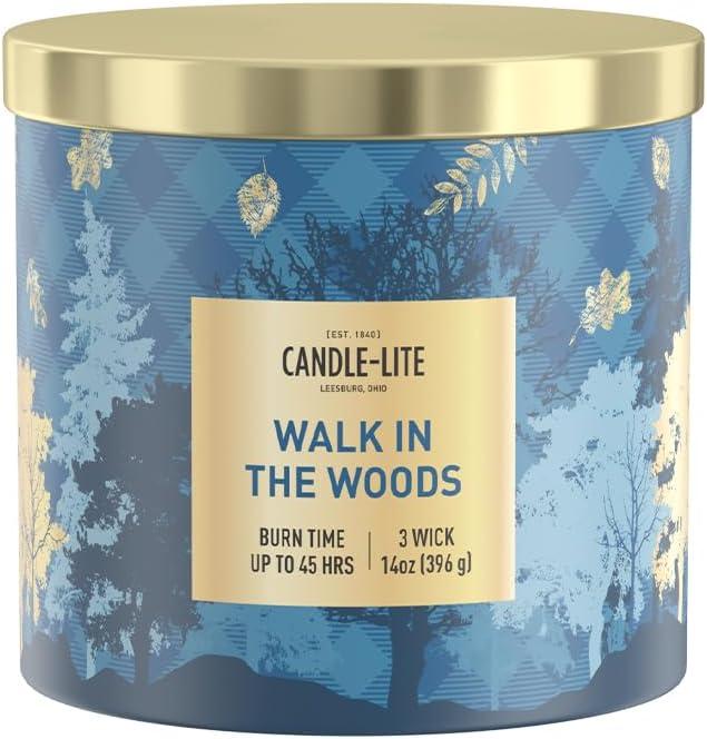Candle-lite Fall Scented Candles, Fresh Greens with Rosewood and Cedarwood, 14 oz 3-Wick Jar Candle, Proudly Poured in The USA, Autumn Home Decor, 45 Hours of Burn Time, Ideal Gift for Men and Women