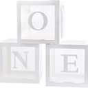First Birthday Decorations For Boy Or Girl, 3 Pcs ONE Balloon Boxes For 1st Birthday, Baby Clear Blocks Party Decor With ONE Letters For Photoshoot Props, Cake Smash Backdrop