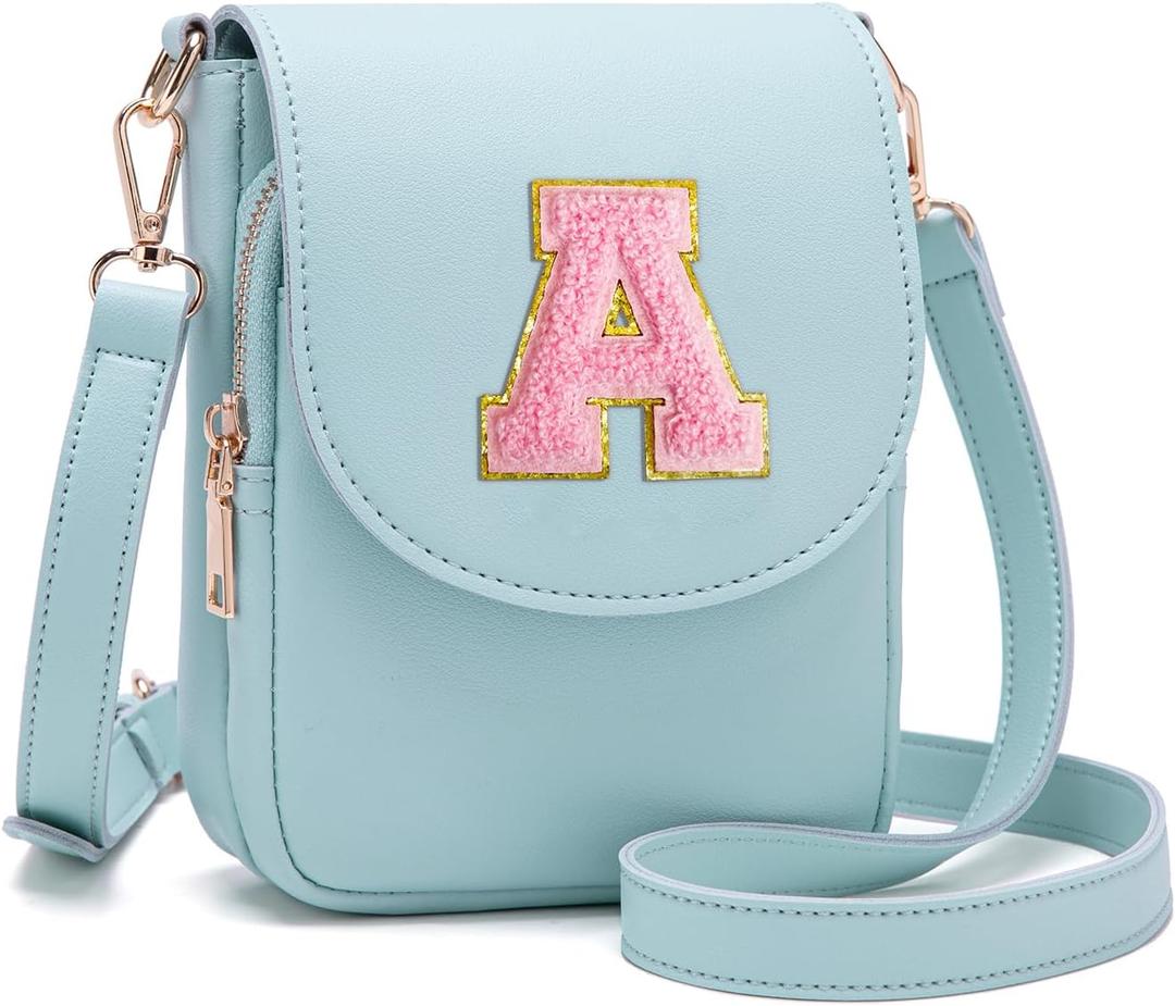 Crossbody Purse for Teen Girls Small Initial Cell Phone Toddler Purse Leather Triple Compartment Crossbody Bags (Icing Blue)