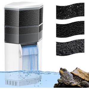 VCRAZE Turtle Aquarium Filter 3-Stage Turtle Filter for Low Water Level Tanks, 225GPH Super Quiet Waterfall Turtle Tank Filter Reptile Filter, Low Water Filters for Turtle Tanks 10-40 Gallon Water