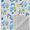 30"x40" Baby Blankets for BoysFuzzy Soft Receiving Blankets for NewbornsDouble-Layered Minky Blankets Plush Flannel Truck Blue Blanket for Crib Stroller