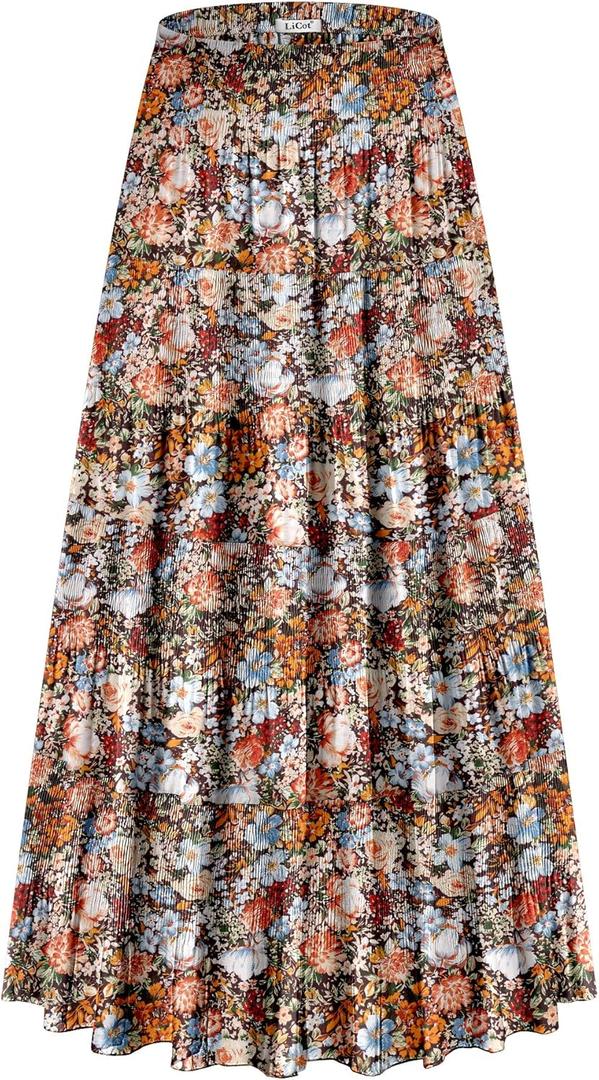 Women's Maxi Skirt with Pockets High Waisted Casual A-Line Pleated Long Skirts (XL)
