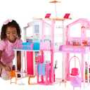 Barbie 3-Story Townhouse Dollhouse with Elevator, Swing Chair, Furniture and Accessories, Fold for Portability and Travel 
