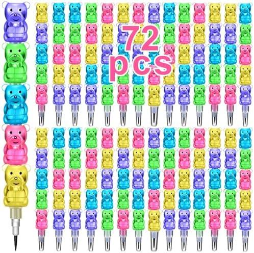 Boao 32 Pcs Stackable Pencils Plastic Bear Pencils 5 in 1 Stacking Colored for Birthday Bear Party Favors School Supplies Fun Equipment