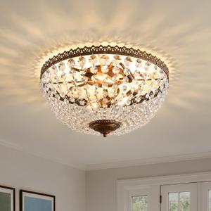 5 Lights French Empire K9 Crystal Antique Flush Mount Ceiling Light Fixture Crystal Chandelier Lighting for Dining Room Entrance Hallway Bedroom Kitchen,E12 Bulbs,W18.5inch X H12.6inch