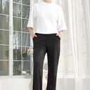 Bamans Dress Pants Women Bootcut Flare Leggings High Waisted Work Business Office Trousers Yoga Slacks with Pockets (Large, Black)