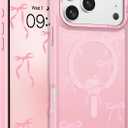 BENTOBEN Magnetic for iPhone 17 Pro Max Case with Cute Ribbon Bows Pattern, [Compatible with MagSafe] Translucent Matte Anti-Slip Slim Women Girl Protective Cover for iPhone 17 Pro Max 6.9", Pink