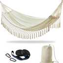 CHULIM Brazilian Double Hammock with Tree Straps,Extra Large 94x63IN,2 Persons Hammock for Backyard Patio Outdoor Indoor,450lbs Weight Capacity,Soft Woven Cotton Fabric - Natrual White with Tassels