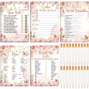 Teling 145 Pieces Bridal Shower Game Bridal Shower Favors Set Wedding Games Cards and Pencils for Bride Groom Bachelorette Party Wedding Party Favor(Pink Floral)