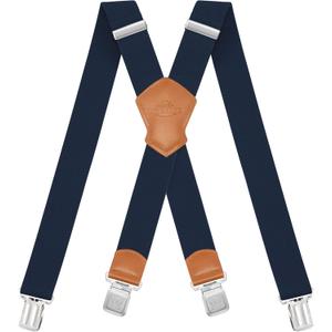 Suspenders for Men and Women Adjustable X Back 1.57 Inch Wide Elastic Heavy Duty Braces with Strong Metal Clips (Fg Navy Blue)