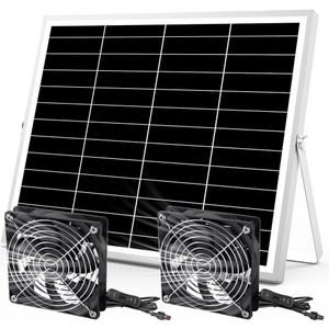 5 Inch Solar Powered Fan, Solar Exhaust Intake Fan Kit, IPX7 Waterproof Dual Fans with 13Ft On/Off Switch Cable, Cooling Ventilation for Greenhouse, Chicken Coop, Shed, Dog House, Outside (Large)