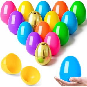 MGparty 50 Pcs 3.5" Large Fillable Easter Eggs with 8 Golden Eggs, Plastic Easter Eggs Empty Bulk for Egg Hunt, Easter Basket Stuffers, Party Favors and Decorations