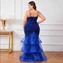 dasmzper Women Sexy Sleeveless Sequin Mesh Patchwork Maxi Dress Plus Size Sling Cocktail Party Formal Gowns (Blue). 5XL