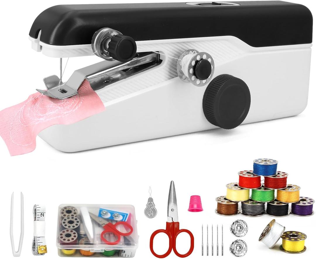 Handheld Sewing Machine, Mini Portable Sewing Machine for Beginners, Electric Fast Stitching, DIY Fabric Clothes Repair Kit, Home Travel Mending Machine with Accessories (Black)