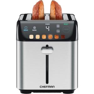 Chefman Smart Touch 2 Slice Digital Toaster, 6 Shade Settings, Stainless Steel with Extra-Wide Slots, Thick Bread and Bagel, +10, Defrost, Removable Crumb Tray