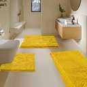 Bathroom Rugs Sets 3 Piece, Super Soft Absorbent Bath mat Set,with U-Shaped Toilet Rug,Strong PVC Underside Bathroom Rug,Antiskid Bath mats Washable Toilet mat, Yellow (1'4" x 2'8" (16"24"+20"x20"U shape+20"x32"))