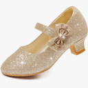 Dufannie Girls Dress Shoes Low Heel Princess Flats Mary Jane Flower Wedding Party Glitter Shoes for Kids Toddler Size 12