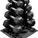 Fitvids 100LB Rubber Coated Hex Dumbbell Weight Set and Storage Rack, 5-20 lbs Pairs