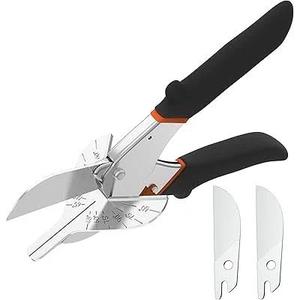 Multi Angle Miter Shear - Upgrade Quarter Round Cutting Tool with 12pcs Replacement Sharp Blades, 45-135° Adjustable Angle, Trim Cutter Hand Tool for Plastic, Wood Trim Molding (Black Red Handle