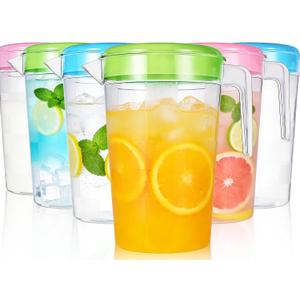 6 Pcs 70 Oz Water Plastic Pitcher with Handle and Lid,Tea Pitcher With Lid for Easy Pouring, Half Gallon 2 Quart Round Water Pitcher for Juice Iced Tea Lemonade,Assorted Colors