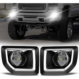 LED Fog Lights for 2015-2019 GMC Sierra 2500HD/3500HD, Fog Light Assembly Replacement, Easy to Install, Waterproof, Improved Visibility in Rain & Fog, Exclude Fog Wiring Harness