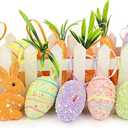 2 x 18PCS Easter Hanging Ornaments Set Colorful Foam Eggs Rabbits Glitter Carrots Decor for Easter Tree Home Party DIY Crafts