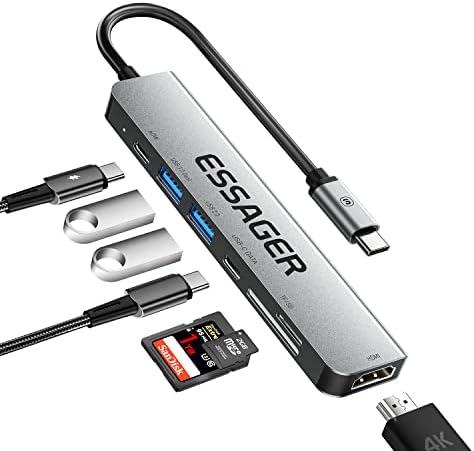 Essager USB C Hub with HDMI 4k, Portable USBC Hub Multiport Adapter, USB3.0, USB2.0, SD/TF(Micro SD) Reader for iPad Pro MacBook Pro Acer Laptops and More (7 in 1 USB C)