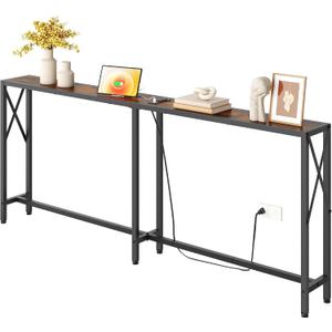 Gewudraw 70 in Skinny Sofa Table Behind Couch, Console Table with Oulets & USB Ports for Hallway, Entryway,Living Room, Bedroom, Rustic Brown