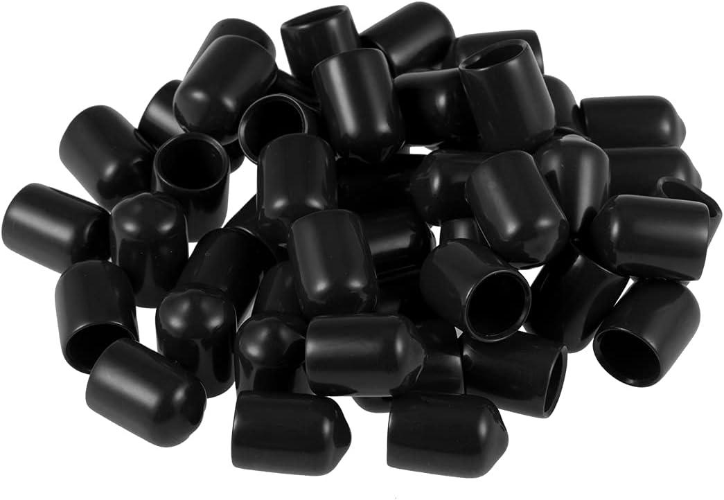 Screw Thread Protectors PVC Rubber Round Tube Bolt Cap Plastic End Cap Cover Inner Dia.9mm Black 50Pcs