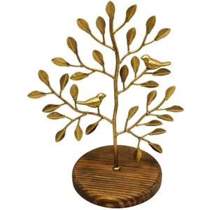 Birds Tree Jewelry Stand Organizer Wood Base | Sturdy & Elegant Art Design Decor | Earring Necklace Ring Bracelet Watch Jewel Accessories Car Key Holder Rack Tower | Bronze