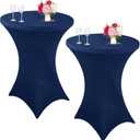 Pack of 2 Cocktail Spandex Tablecloth 32"x43" Cocktail Table Cover Fitted High Top Round Table for Bar Wedding Birthday Party Banquet (Navy Blue)