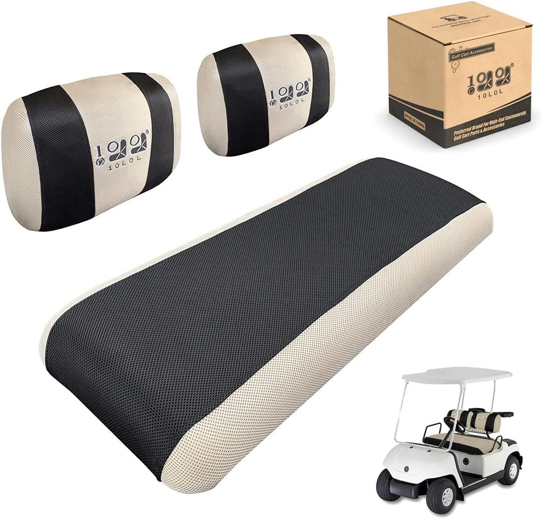 10L0L Golf Cart Seat Covers for Yamaha G2 G8 G9 G16 G19 G22 & Club Car DS Pre-2000 EZGO Marathon, Front Seat Cover, Washable Breathable Polyester Mesh Cloth, Warm in Winter & Cool in Summer (Black/Beige)