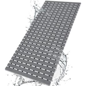 BEMISO Shower Mat Non Slip Bathtub Mat with Suction Cups and Drain Holes 37.4 x15.7 Inch Bath Mat for Tub & Shower.Easy Dry,Easy to Cut,Eco-Friendly (Dark Grey)