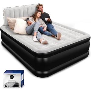 Queen Air Mattress with Headboard, Built-in Pump, 19" Raised 800 lbs Max
