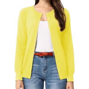 GRACE KARIN Women's Long Sleeve Button Down Crew Neck Classic Sweater Knit Cardigan (Yellow, XXXL)