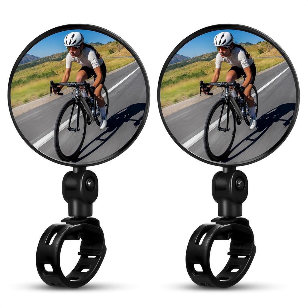 Bike Mirror Handlebar Mount  2 Pcs Bicycle Mirrors for Handlebars, Clear & 360 Adjustable View, Secure, Damage-Resistant for Mountain, BMX & City Bikes