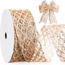 Geosar 20 Yards Champagne Gold Glitter Mesh Wired Ribbon for Wedding Decor, Valentines Gift Wrapping, Flower Bouquet Wrapping, DIY Craft, Christmas Tree Decoration (2.5 Inch)