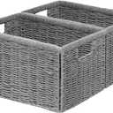 Vagusicc 2 Packs Large Wicker Storage Basket, Closet Storage Baskets Bins for Shelves, Decorative Collapsible Baskets for Organizing Clothes Toy Nursery Bathroom Organizers and Storage, Grey, Size: Large