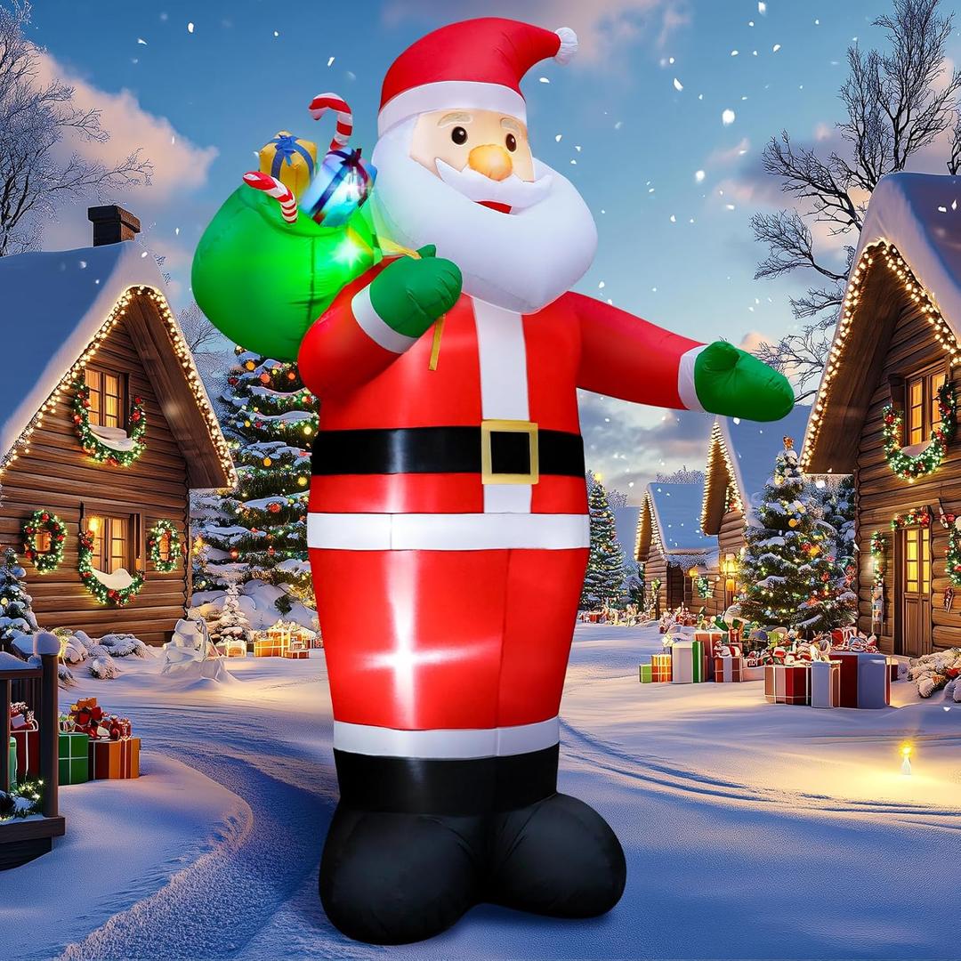 14FT Christmas Inflatable Santa Claus Outdoor Blow Up Yard Decorations, Giant Outside Standing Waterproof Smiling Santa Claus with Gift Bags, Built-in LEDs for Xmas Holiday Party Yard Garden Lawn Decor