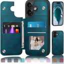 DJDUCK Designed for iPhone 16 Case Wallet with Card Holder, [Magnetic Clasp Cover] [RFID Blocking Leather Protection] Shockproof Women Men Cases 6.1 Inch for Apple 16 Teal