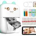 Mini Printer Portable, Inkless Sticker printer with 8 Rolls Paper, Bluetooth Wireless mini thermal printer Compatible with iOS + Android for Journal, Memo, Photo, Print Pod Gifts for Girls Kids