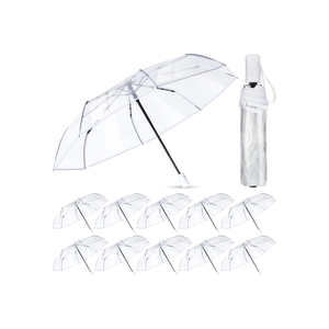 Sanwuta 12 Pcs Transparent Folding Umbrella Full Automatic Clear Foldable Auto Open Close Umbrellas for Rain Wedding