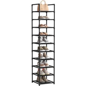 SONGMICS Shoe Rack, 10 Tier Shoe Shelf, Shoe Storage Organizer, Space-Saving, 13 x 13 x 68.1 Inches, Metal Frame, Non-Woven Fabric Shelves, for Entryway, Bedroom, Black ULSR110B02