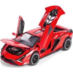 Lambo Toy Car Sian FKP3 Die-Cast Car Model with Lights and Sound Pull Back Toy Car for Boys Age 3 4 5 6 + Year Old (Red)
